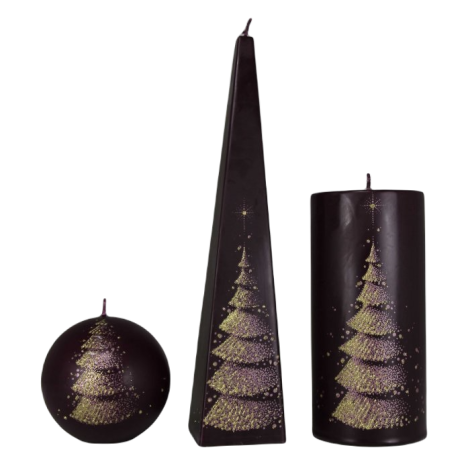 Kaarsenset aubergine met kerstboom